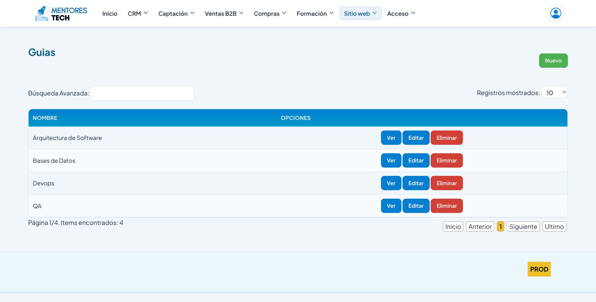 Internal CRMs screenshot