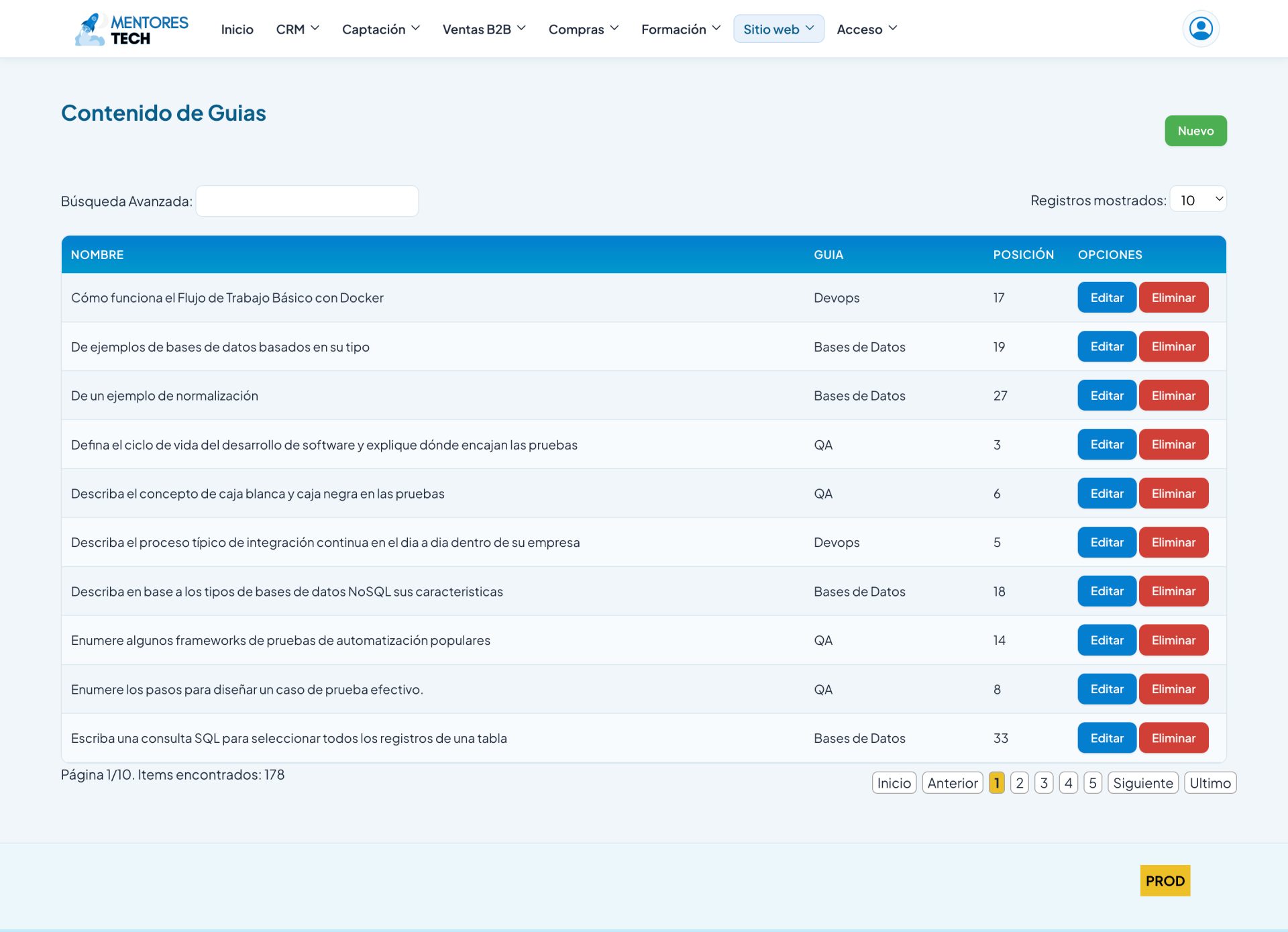 Internal CRMs screenshot